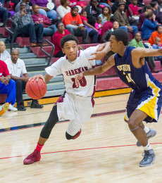 Freshman Jamal Johnson dribbles past a Buckhorn defender to become the teams leading scorer.