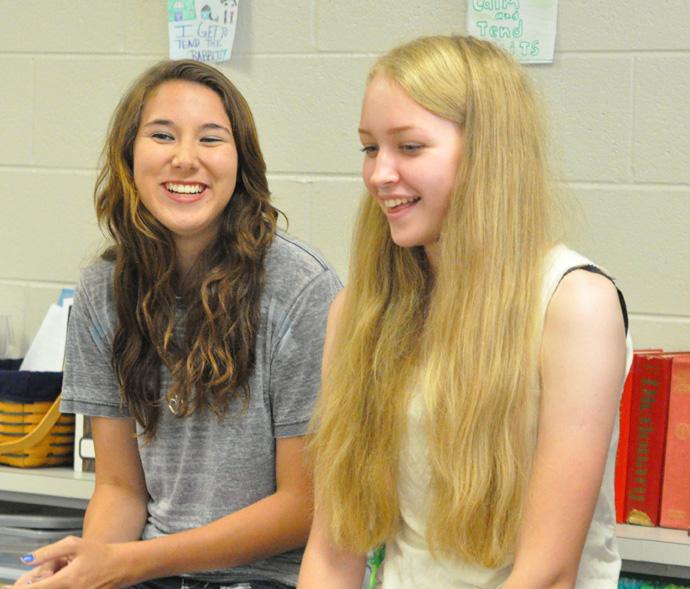 Exchange student Yana Golovnkh participates in a game in English class. 