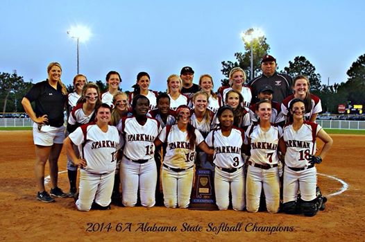 The softball team poses with their new trophy after defeating Hillcrest of Tuscaloosa.