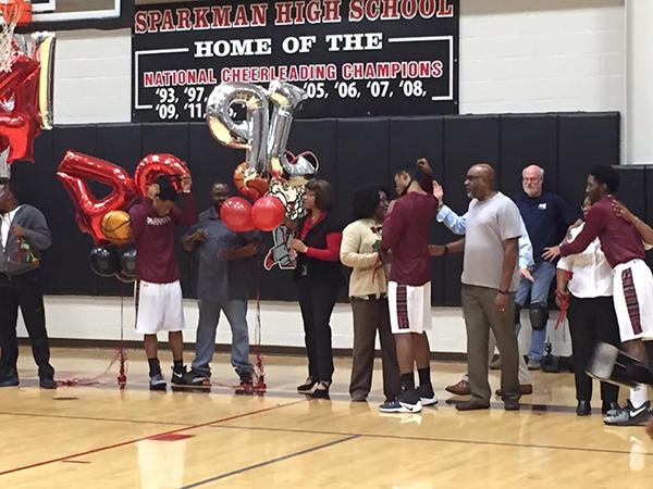 The team lines up for their introduction for senior night. 