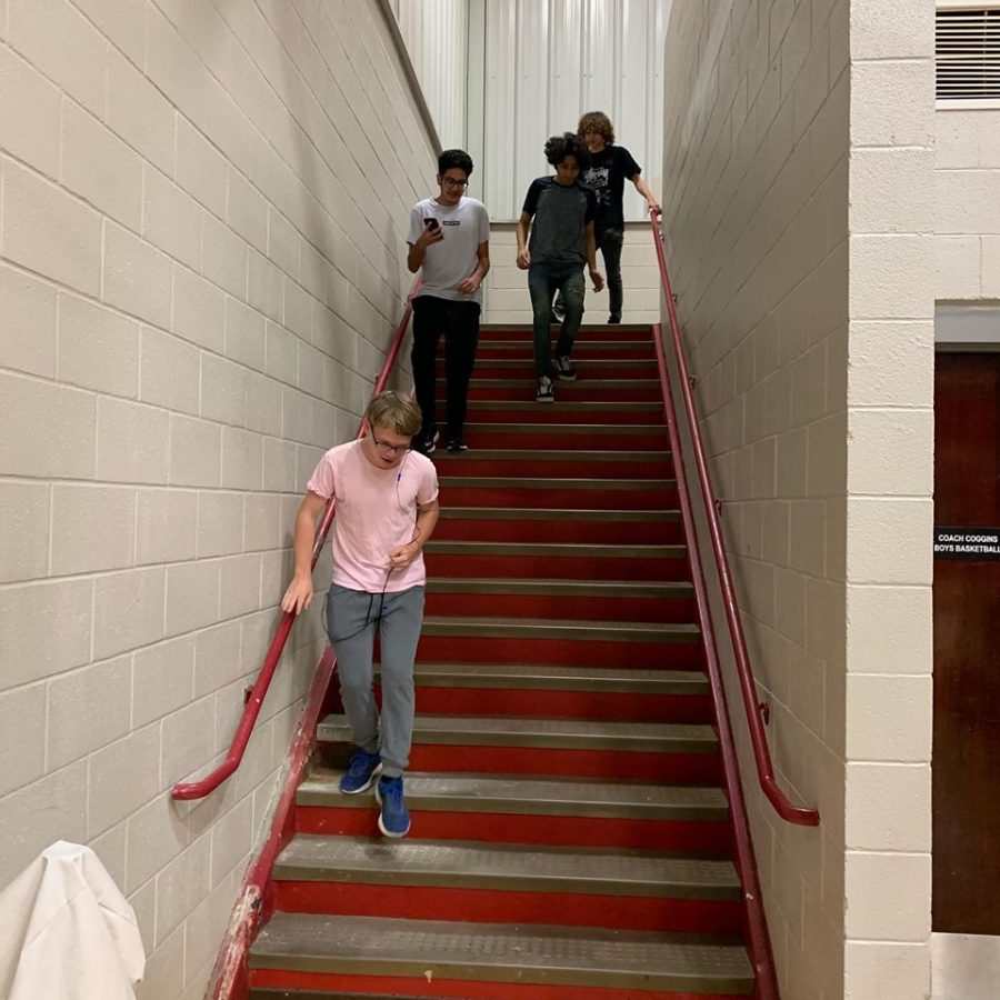Students come down their final set of stairs in the Stair Challenge.  Many realized the feat was not easy on a day without a tragedy. 