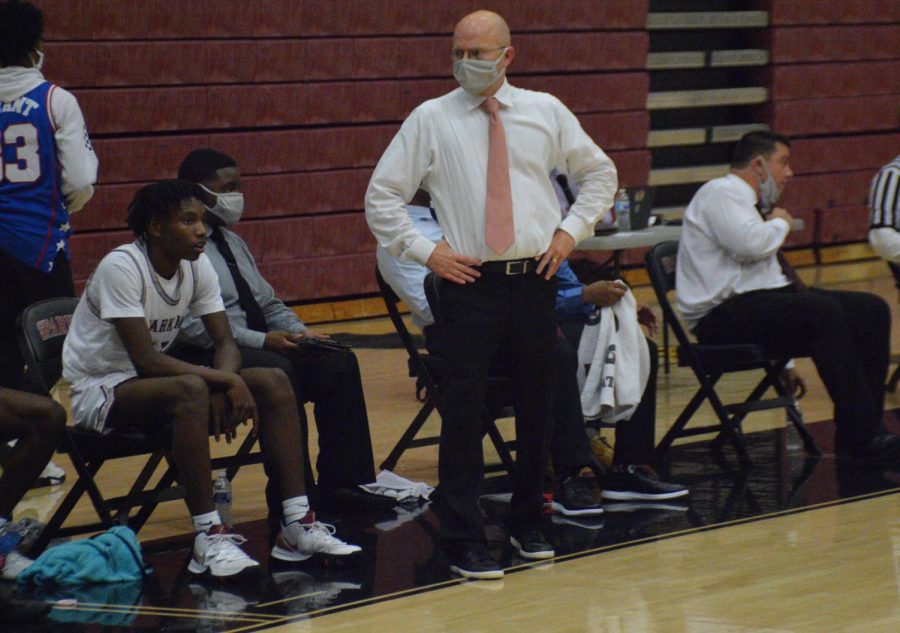 Coach Jamie Coggins gives direction from the sideline. 