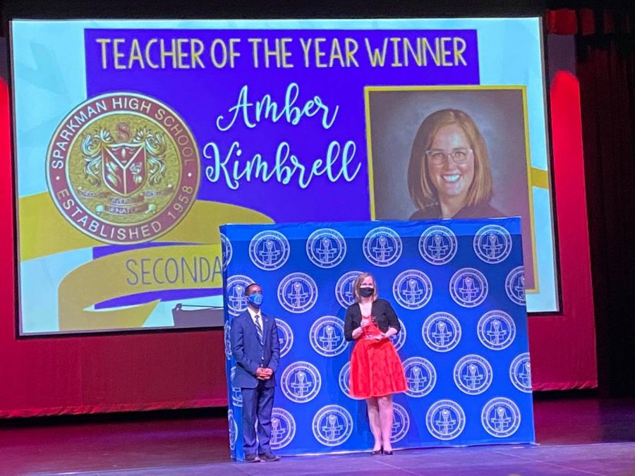 Science teacher Amber Kimbrell accepts the 2020 Madison County Teacher of the Year award. 