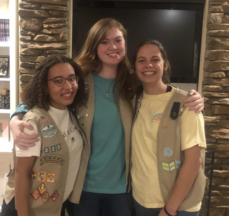 Seniors Hannah Stovall, Katie Copley and Malia Chitwood have participated in Girls Scouts together since grade school. Chitwood finished her Gold Award project this year and the other two have started their projects. 