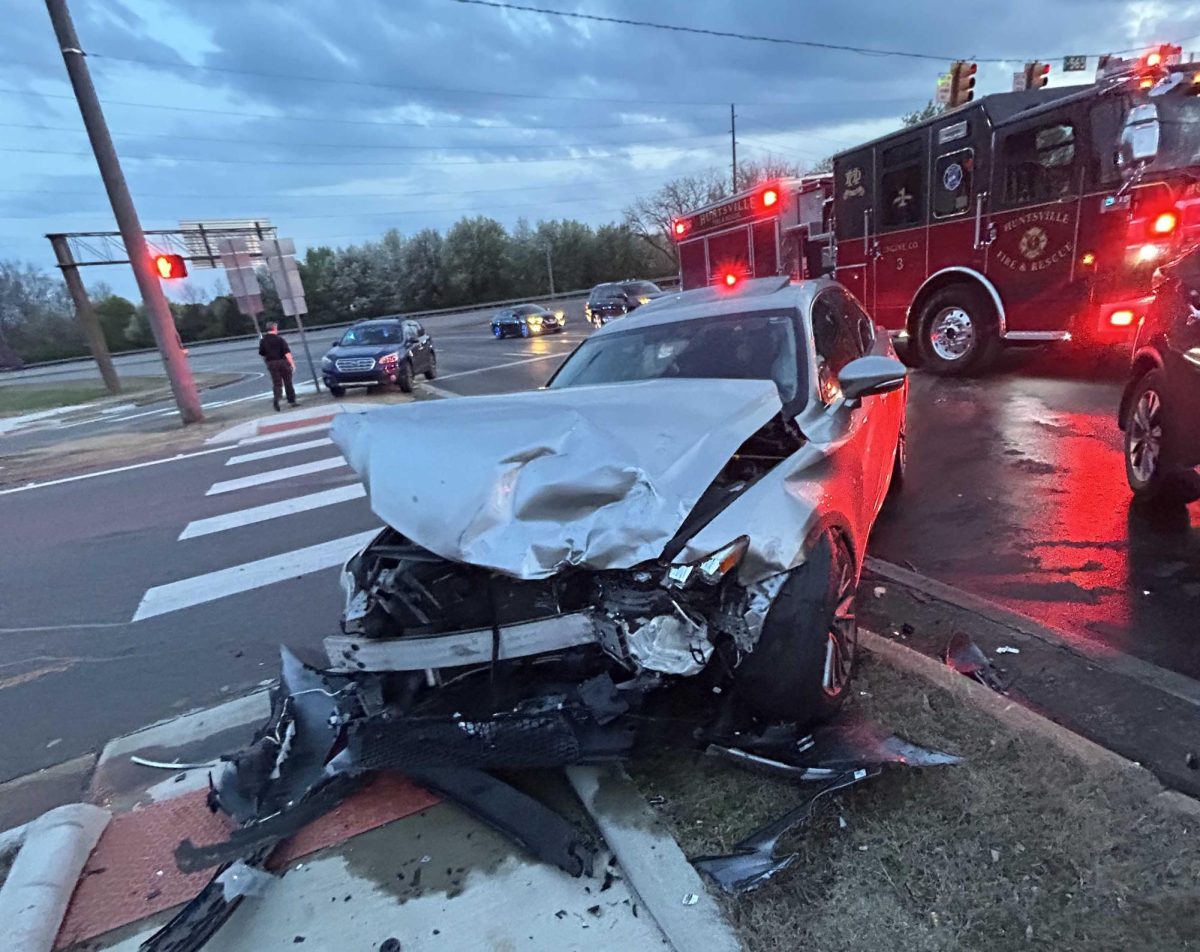 Sophomore Morgan Turners car sits in the intersection after her accident. 